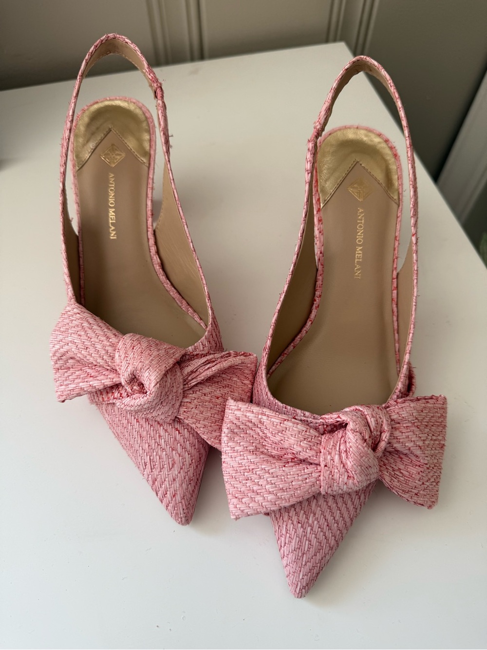 ANTONIO MELANI Pink Bow Pointed Slingback Flats